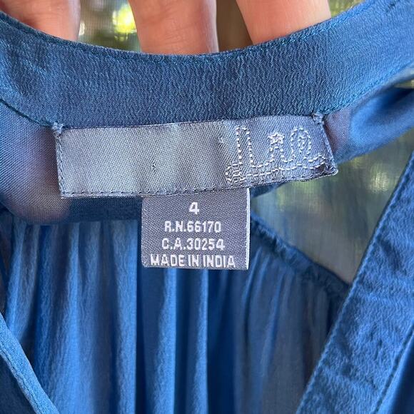 Anthropologie Lil' Women's Blue 100% Silk Ruffled Mini Dress Size 4 - Picture 7 of 8